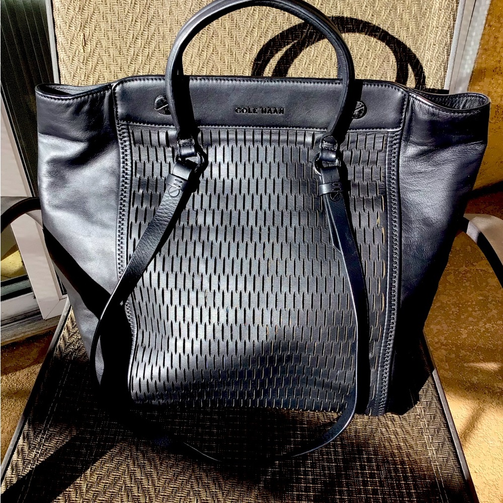 Cole Haan Black Leather STAGEDOOR Tote Bag